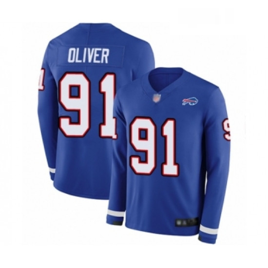 Mens Buffalo Bills 91 Ed Oliver Limited Royal Blue Therma Long Sleeve Football Jersey