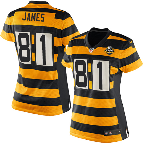 NFL Pittsburgh Steelers Nike Jesse James Womens Gold Black Game Jersey#81  80th Anniversary Jersey