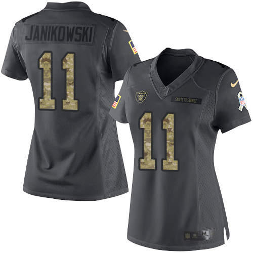 Nike Raiders #11 Sebastian Janikowski Black Womens Stitched NFL Limited 2016 Salute to Service Jerse