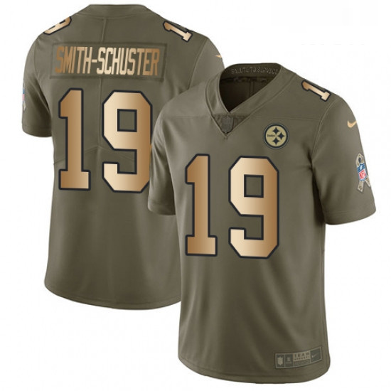 Mens Nike Pittsburgh Steelers 19 JuJu Smith Schuster Limited OliveGold 2017 Salute to Service NFL Je