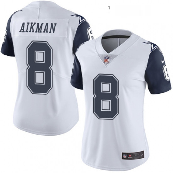 Womens Nike Dallas Cowboys 8 Troy Aikman Limited White Rush Vapor Untouchable NFL Jersey