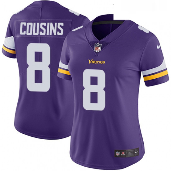 Womens Nike Minnesota Vikings 8 Kirk Cousins Purple Team Color Vapor Untouchable Limited Player NFL 