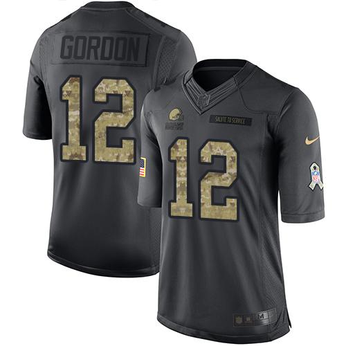 Nike Browns #12 Josh Gordon Black Mens Stitched NFL Limited 2016 Salute to Service Jersey