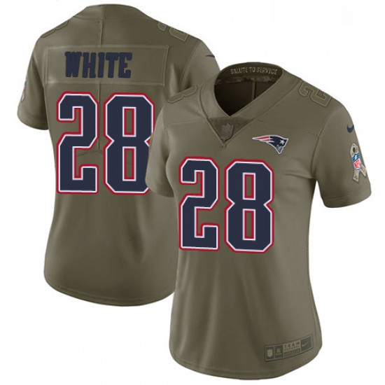 Womens Nike New England Patriots 28 James White Limited Olive 2017 Salute to Service NFL Jersey