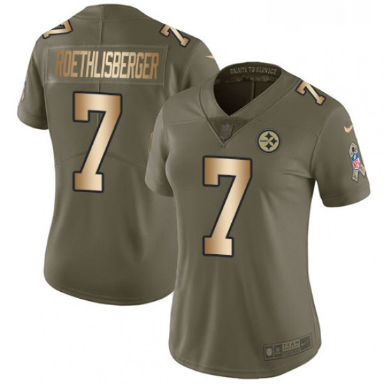 Womens Nike Pittsburgh Steelers 7 Ben Roethlisberger Limited OliveGold 2017 Salute to Service NFL Je