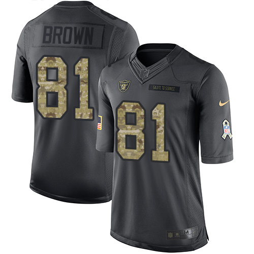 Nike Raiders #81 Tim Brown Black Mens Stitched NFL Limited 2016 Salute To Service Jersey