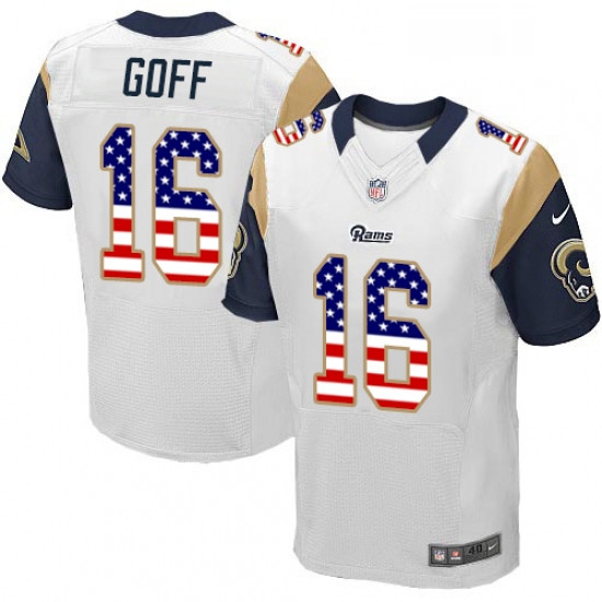 Men Nike Los Angeles Rams 16 Jared Goff Elite White Road USA Flag Fashion NFL Jersey