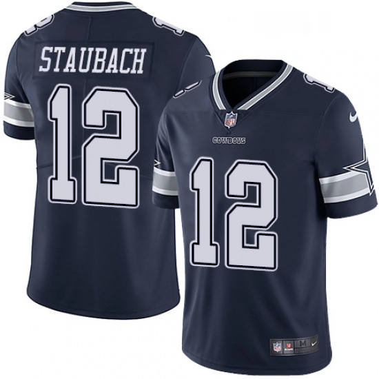 Mens Nike Dallas Cowboys 12 Roger Staubach Navy Blue Team Color Vapor Untouchable Limited Player NFL