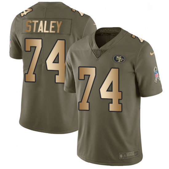 Mens Nike San Francisco 49ers 74 Joe Staley Limited OliveGold 2017 Salute to Service NFL Jersey