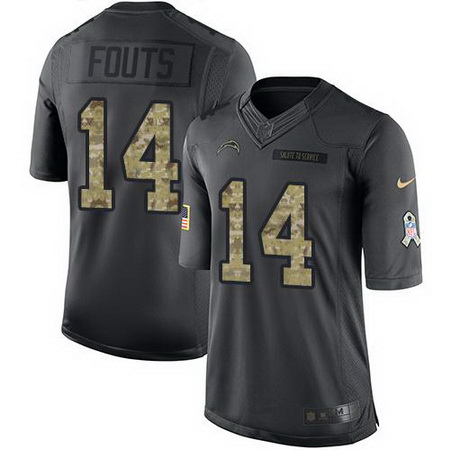 Nike Chargers #14 Dan Fouts Black Mens Stitched NFL Limited 2016 Salute to Service Jersey