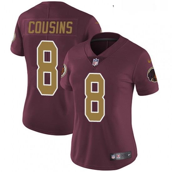 Womens Nike Washington Redskins 8 Kirk Cousins Burgundy RedGold Number Alternate 80TH Anniversary Va