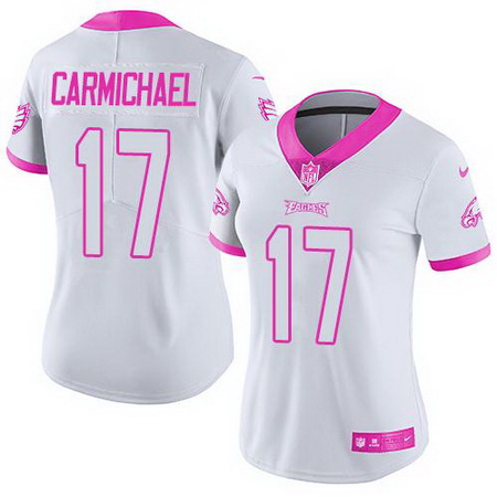 Nike Eagles #17 Harold Carmichael White Pink Womens Stitched NFL Limited Rush Fashion Jersey