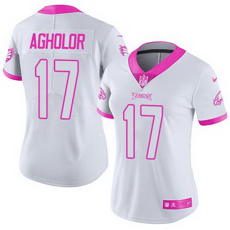 Nike Eagles #17 Nelson Agholor White Pink Womens Stitched NFL Limited Rush Fashion Jersey