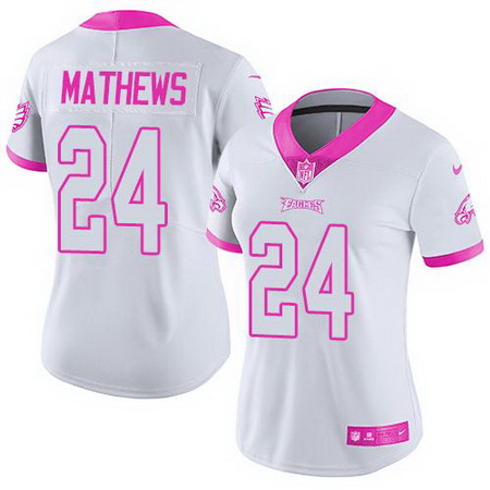 Nike Eagles #24 Ryan Mathews White Pink Womens Stitched NFL Limited Rush Fashion Jersey