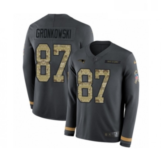 Mens Nike New England Patriots 87 Rob Gronkowski Limited Black Salute to Service Therma Long Sleeve 