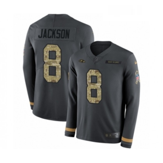 Mens Nike Baltimore Ravens 8 Lamar Jackson Limited Black Salute to Service Therma Long Sleeve NFL Je