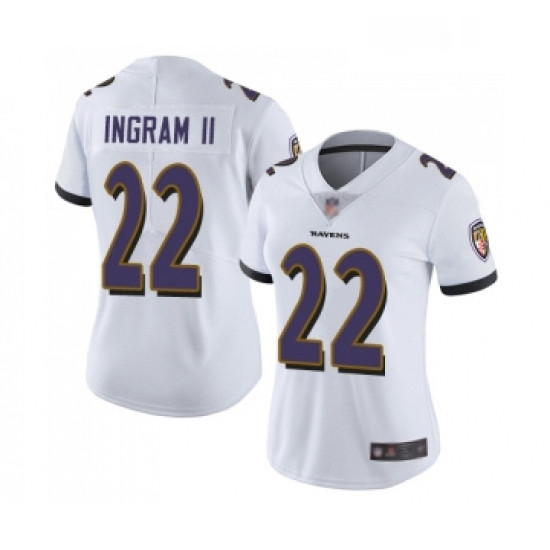 Womens Baltimore Ravens 22 Mark Ingram II White Vapor Untouchable Limited Player Football Jersey