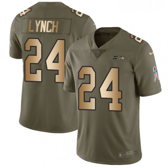 Mens Nike Seattle Seahawks 24 Marshawn Lynch Limited OliveGold 2017 Salute to Service NFL Jersey