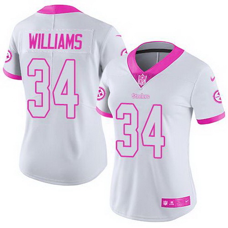 Nike Steelers #34 DeAngelo Williams White Pink Womens Stitched NFL Limited Rush Fashion Jersey