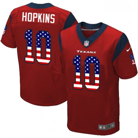 Men Nike Houston Texans 10 DeAndre Hopkins Elite Red Alternate USA Flag Fashion NFL Jersey