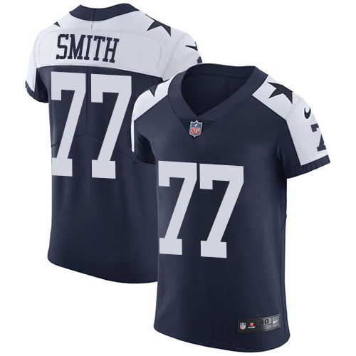 Nike Cowboys #77 Tyron Smith Navy Blue Thanksgiving Mens Stitched NFL Vapor Untouchable Throwback El