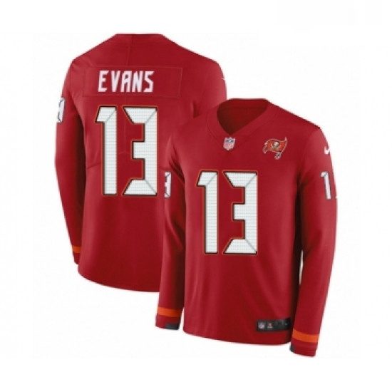 Mens Nike Tampa Bay Buccaneers 13 Mike Evans Limited Red Therma Long Sleeve NFL Jersey