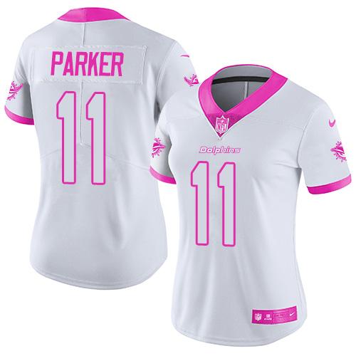 Nike Dolphins #11 DeVante Parker White Pink Womens Stitched NFL 
