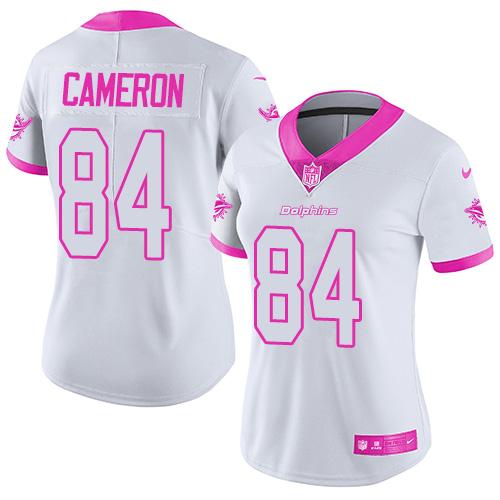 Nike Dolphins #84 Jordan Cameron White Pink Womens Stitched NFL Limited Rush Fashion Jersey