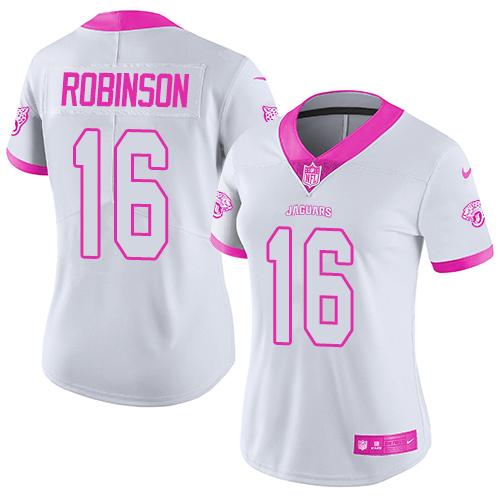 Nike Jaguars #16 Denard Robinson White Pink Womens Stitched NFL 
