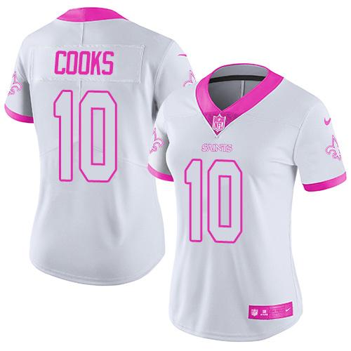 Nike Saints #10 Brandin Cooks White Pink Womens Stitched NFL Lim