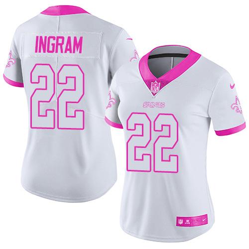 Nike Saints #22 Mark Ingram White Pink Womens Stitched NFL Limit