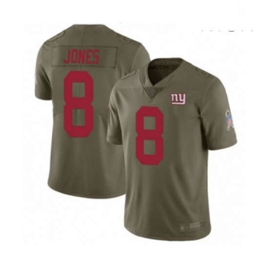 Mens New York Giants 8 Daniel Jones Limited Olive 2017 Salute to