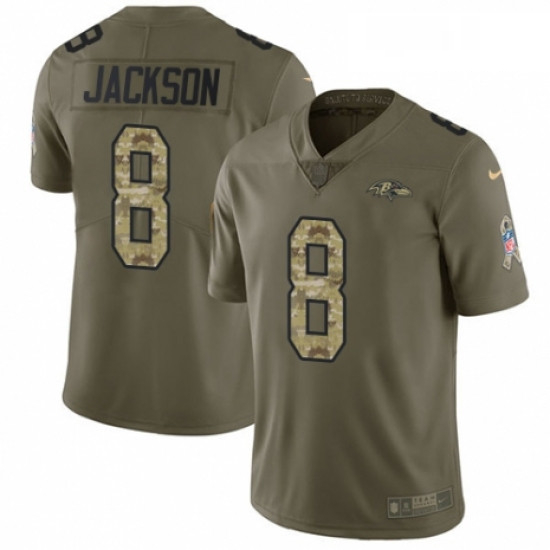 Youth Nike Baltimore Ravens 8 Lamar Jackson Limited OliveCamo Salute to Service NFL Jersey