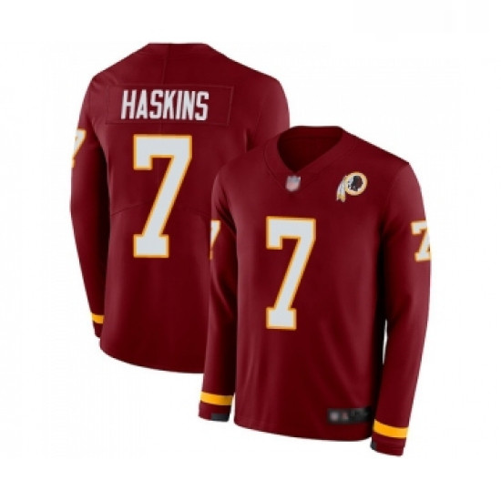 Mens Washington Redskins 7 Dwayne Haskins Limited Burgundy Therma Long Sleeve Football Jersey