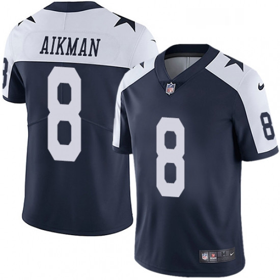 Mens Nike Dallas Cowboys 8 Troy Aikman Navy Blue Throwback Alternate Vapor Untouchable Limited Playe