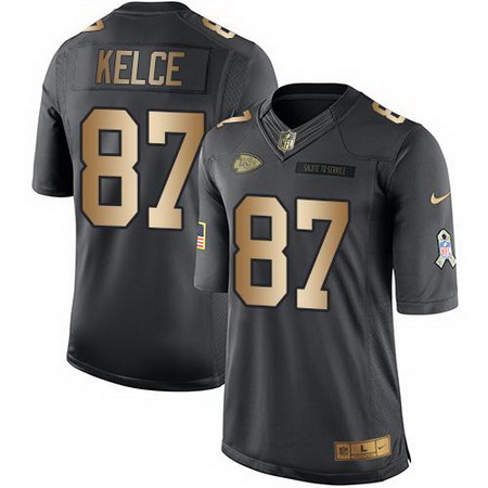 Nike Chiefs #87 Travis Kelce Black Mens Stitched NFL Limited Gold Salute To Service Jersey