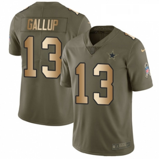 Mens Nike Dallas Cowboys 13 Michael Gallup Limited OliveGold 2017 Salute to Service NFL Jersey