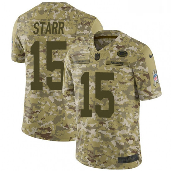 Men Nike Green Bay Packers 15 Bart Starr Limited Camo 2018 Salute to Service NFL Jersey