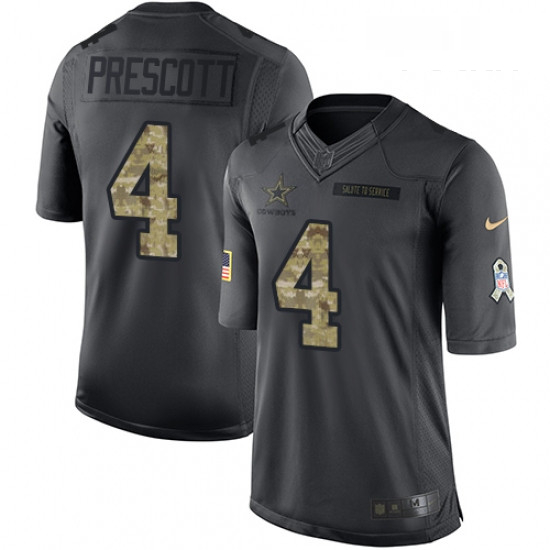 Youth Nike Dallas Cowboys 4 Dak Prescott Limited Black 2016 Salute to Service NFL Jersey