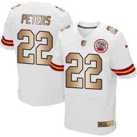 Nike Chiefs #22 Marcus Peters White Mens Stitched NFL Elite Gold Jersey