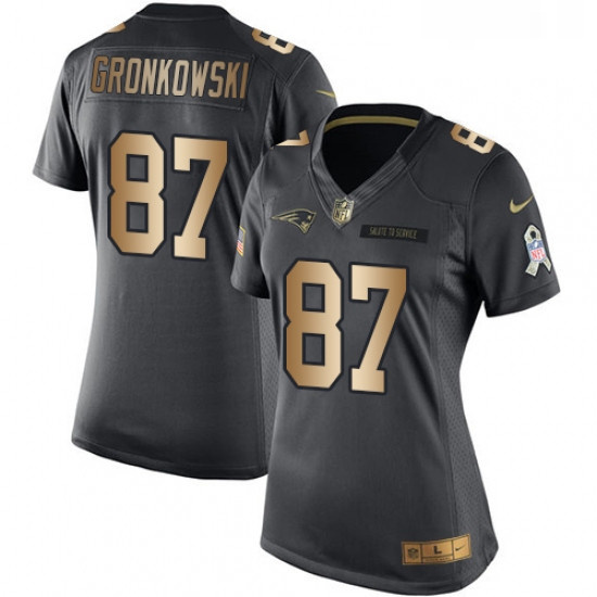 Womens Nike New England Patriots 87 Rob Gronkowski Limited BlackGold Salute to Service NFL Jersey