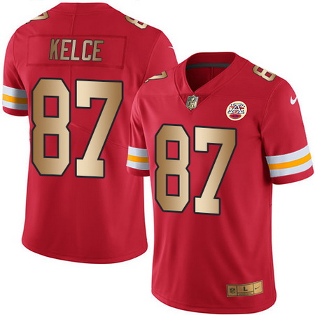 Nike Chiefs #87 Travis Kelce Red Mens Stitched NFL Limited Gold Rush Jersey