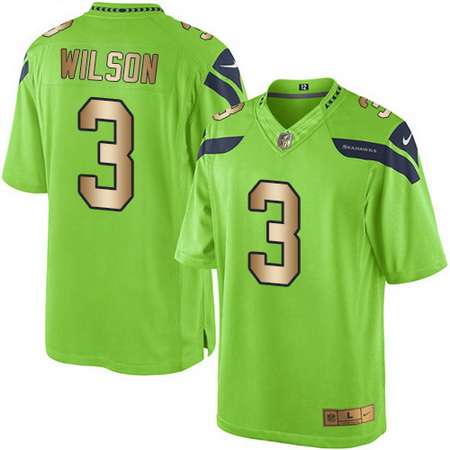 Nike Seahawks #3 Russell Wilson Green Mens Stitched NFL Limited Gold Rush Jersey