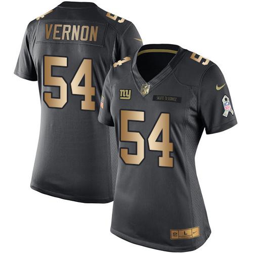 Nike Giants #54 Olivier Vernon Black Womens Stitched NFL Limited Gold Salute to Service Jersey