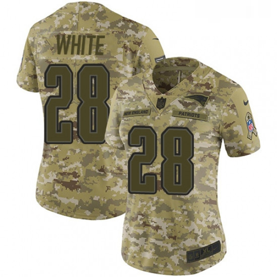 Womens Nike New England Patriots 28 James White Limited Camo 2018 Salute to Service NFL Jersey