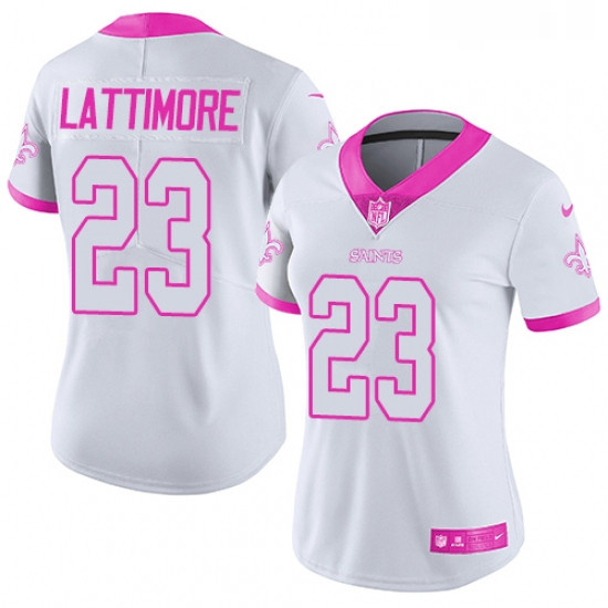 Womens Nike New Orleans Saints 23 Marshon Lattimore Limited WhitePink Rush Fashion NFL Jersey