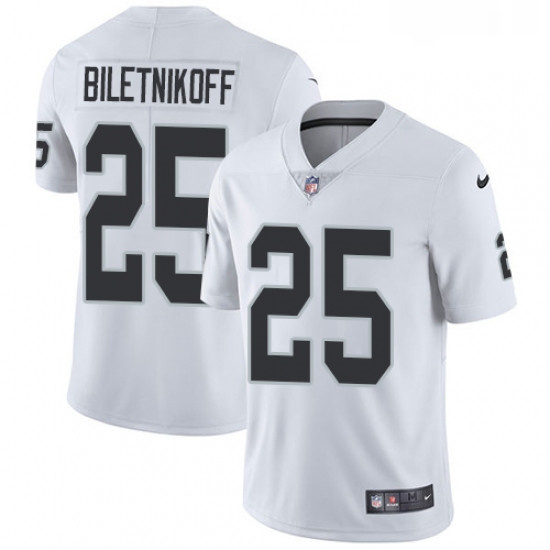 Mens Nike Oakland Raiders 25 Fred Biletnikoff White Vapor Untouchable Limited Player NFL Jersey