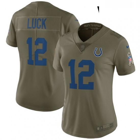 Womens Nike Indianapolis Colts 12 Andrew Luck Limited Olive 2017 Salute to Service NFL Jersey