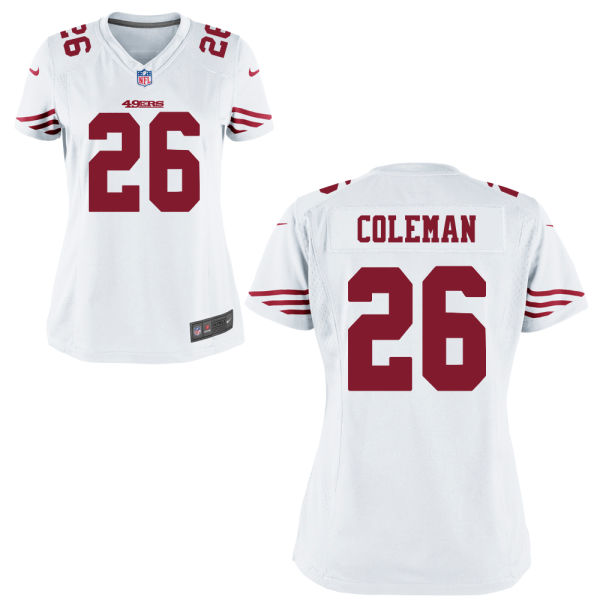 Women Nike 49ers #26 Tevin Coleman White Game Jersey
