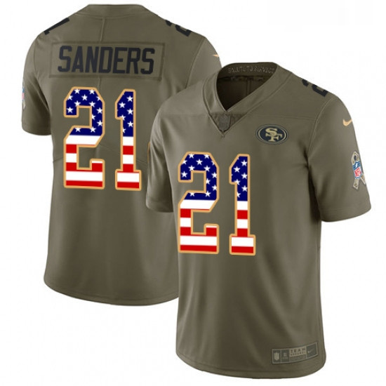 Youth Nike San Francisco 49ers 21 Deion Sanders Limited OliveUSA Flag 2017 Salute to Service NFL Jer